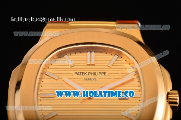 Patek Philippe Nautilus Asia Automatic Yellow Gold Case with Gold Dial Brown Leather Strap and Stick Markers - Click Image to Close